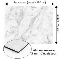 Plaque en aluminium imitation marbre blanc et gris clair sur mesure
